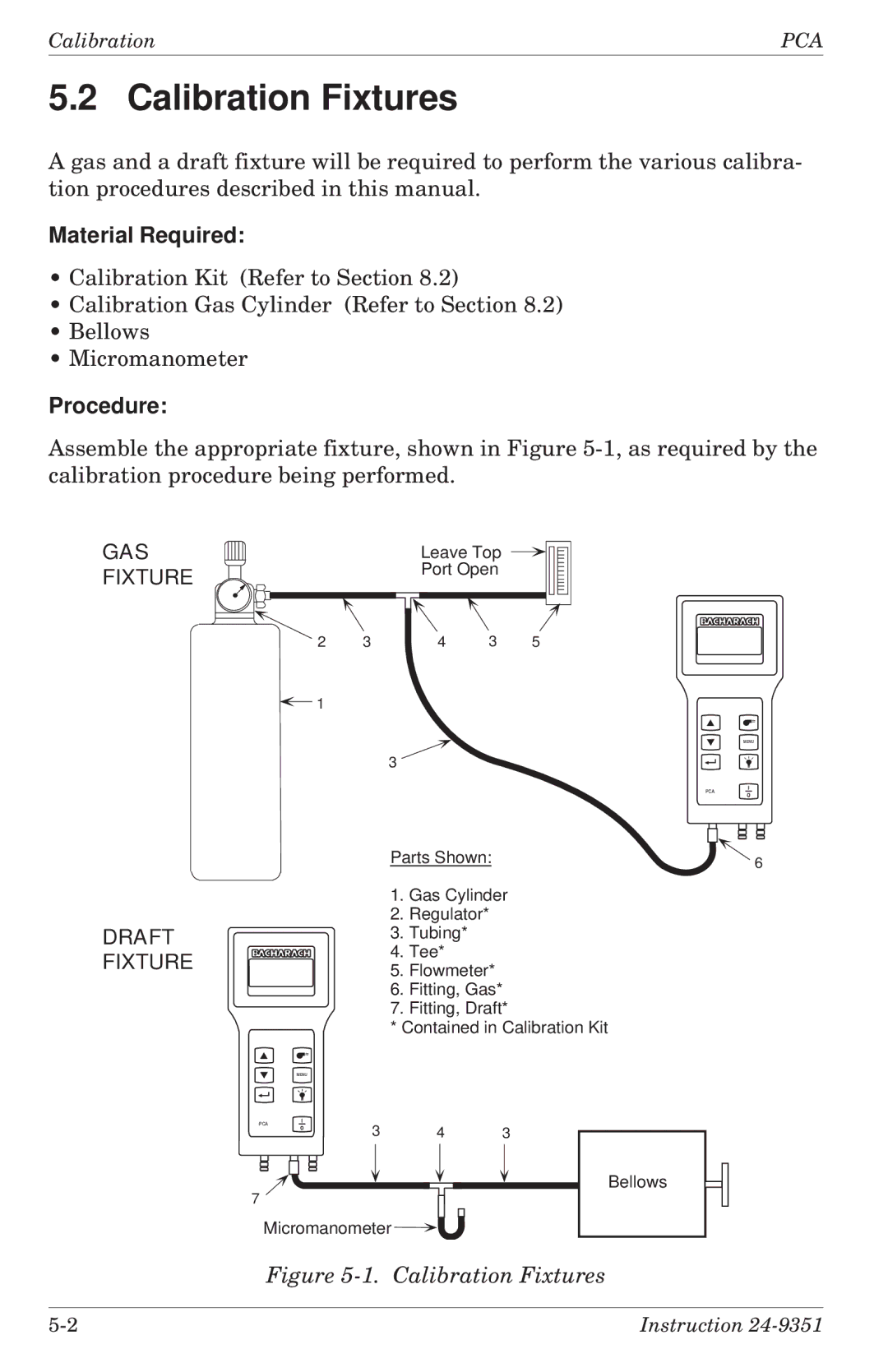 Bacharach 24-9351 manual Calibration Fixtures, Material Required, Procedure 