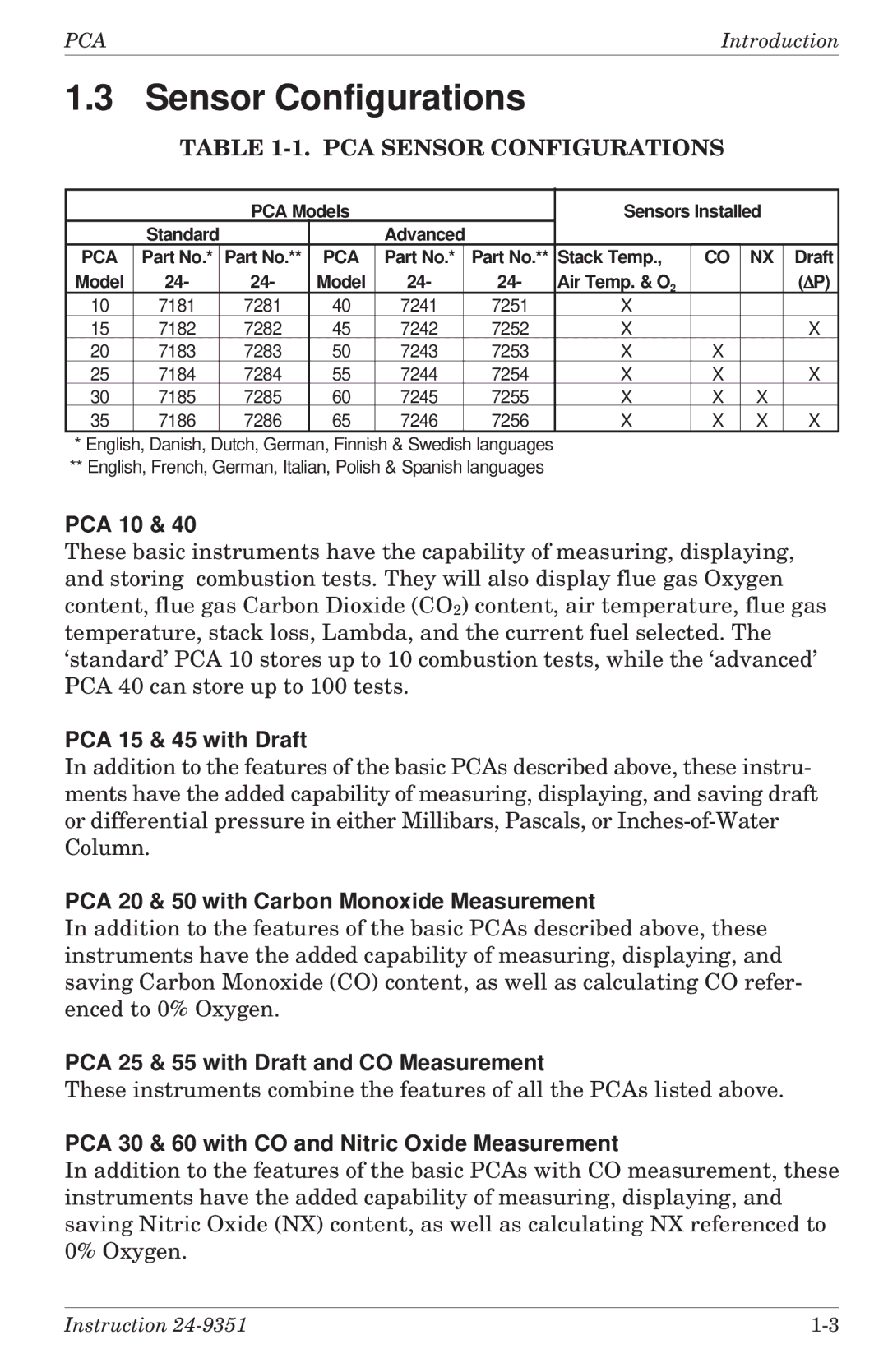 Bacharach 24-9351 manual Sensor Configurations 