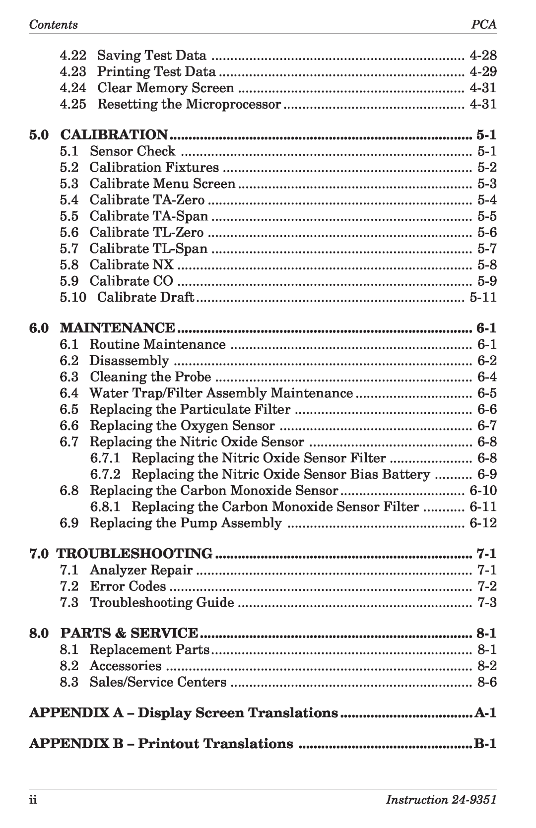 Bacharach 24-9351 manual Calibration 