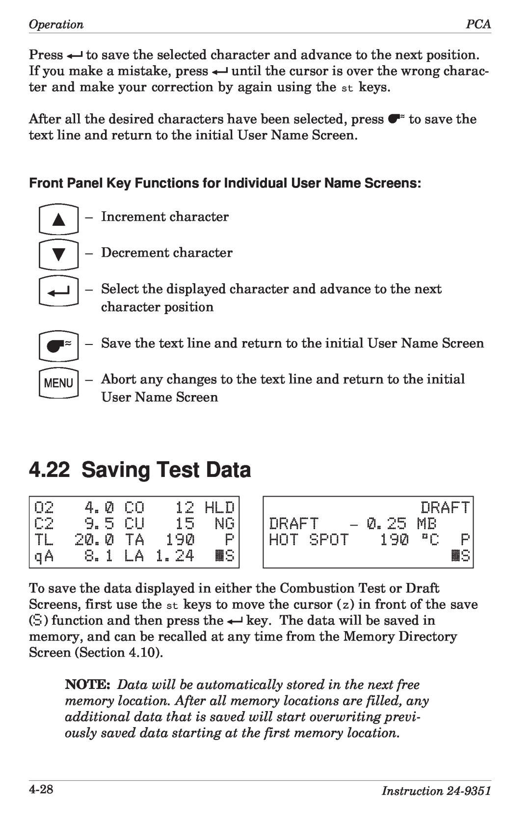 Bacharach 24-9351 manual Saving Test Data, 20.0, DRAFT DRAFT – 0.25 MB HOT SPOT 190 C P «S 