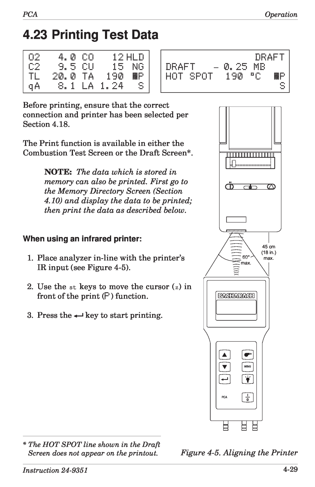 Bacharach 24-9351 Printing Test Data, 12 HLD, Draft, 0.25 MB, 190 C «P, When using an infrared printer, 20.0, Hot Spot 