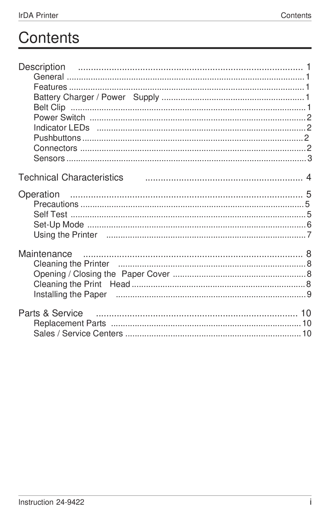 Bacharach 24-9422 manual Contents 