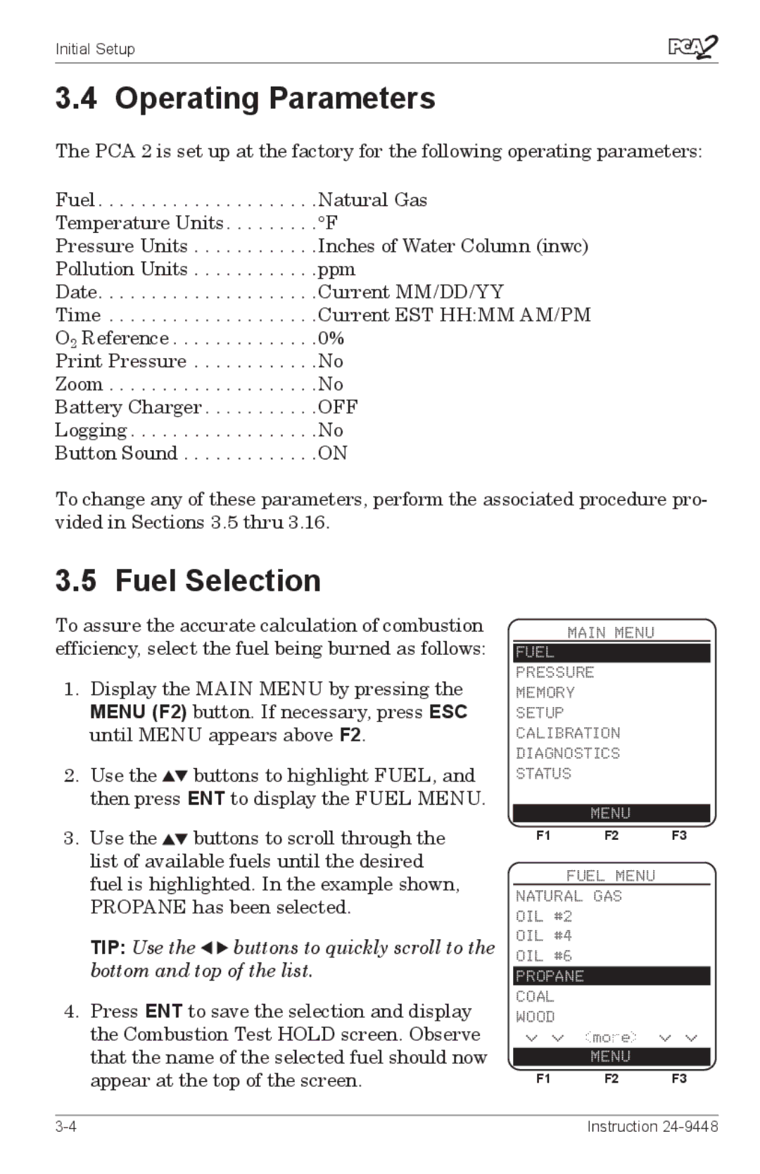 Bacharach 24-9448 manual Operating Parameters, Fuel Selection 