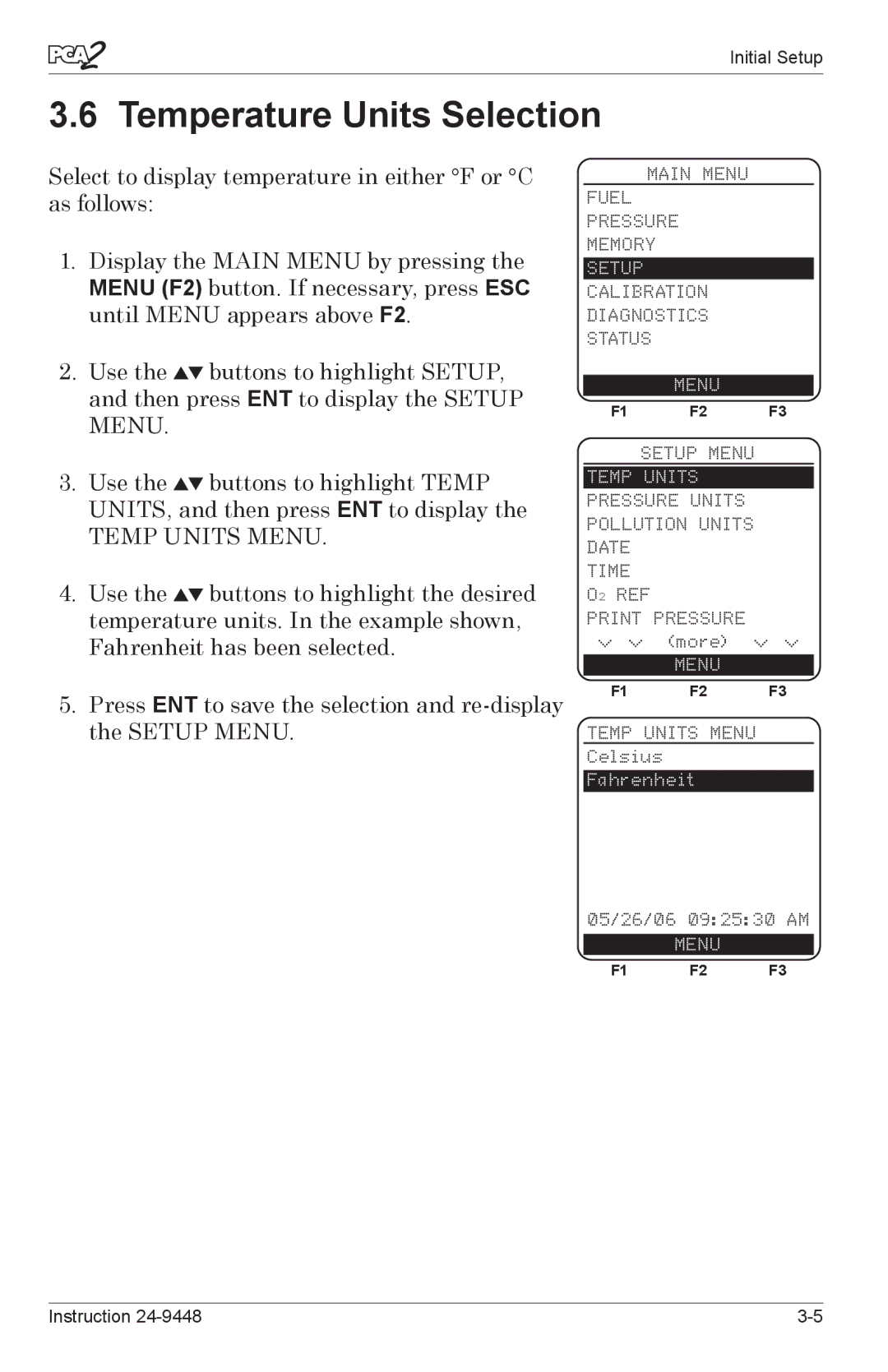 Bacharach 24-9448 manual Temperature Units Selection, Temp Units Menu 