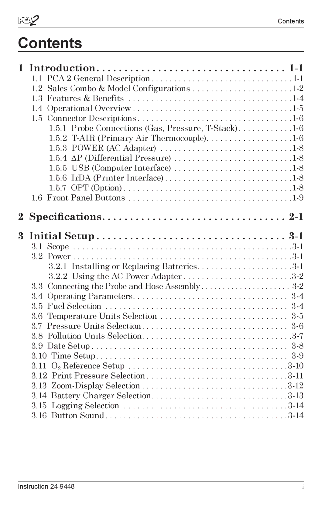 Bacharach 24-9448 manual Contents 