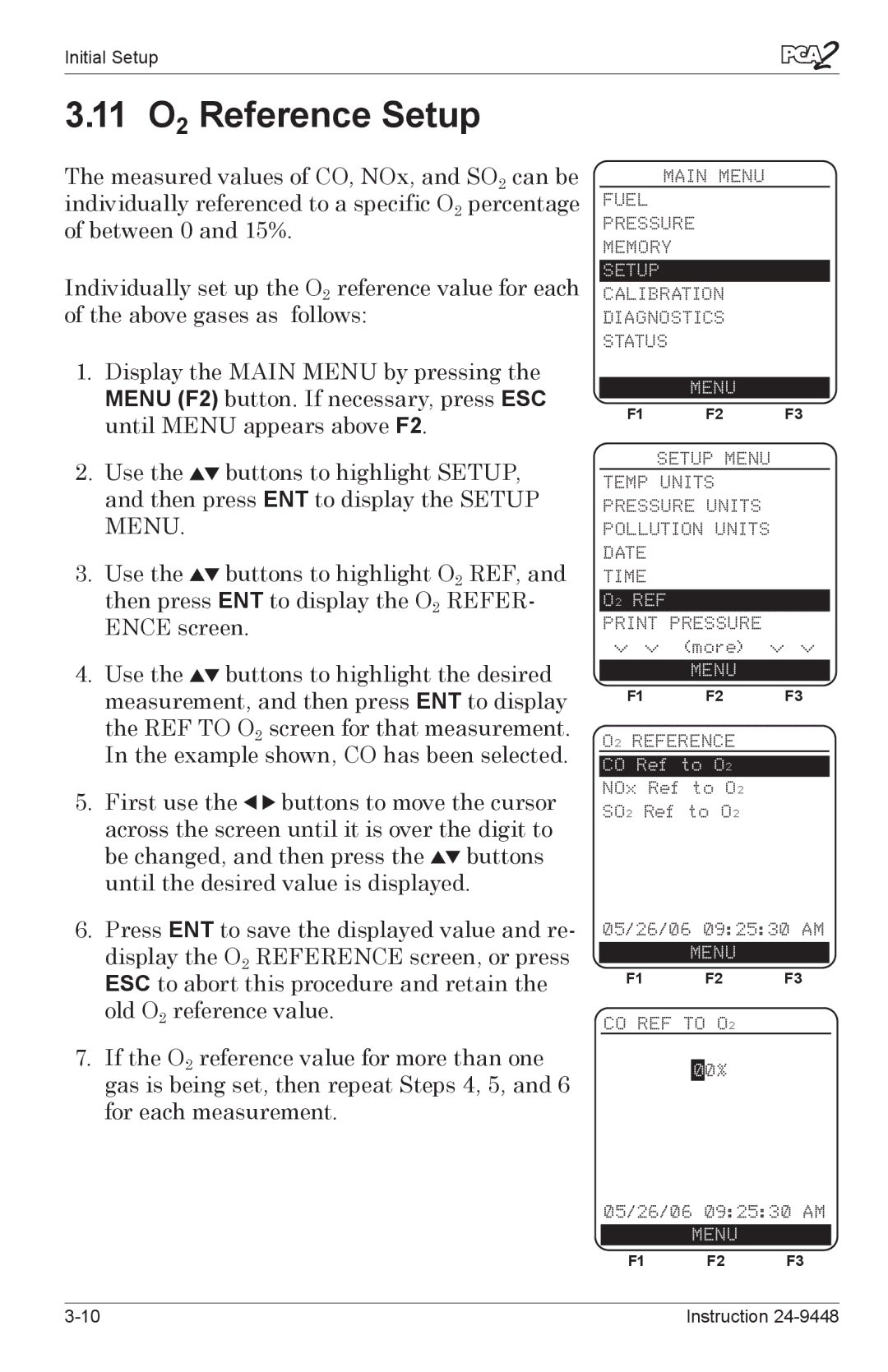 Bacharach 24-9448 manual 11 O2 Reference Setup 