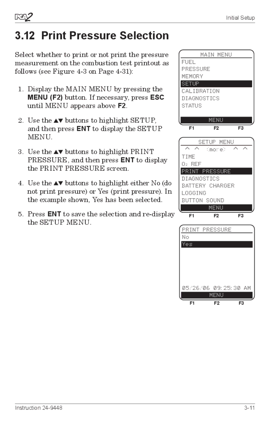 Bacharach 24-9448 manual Print Pressure Selection 