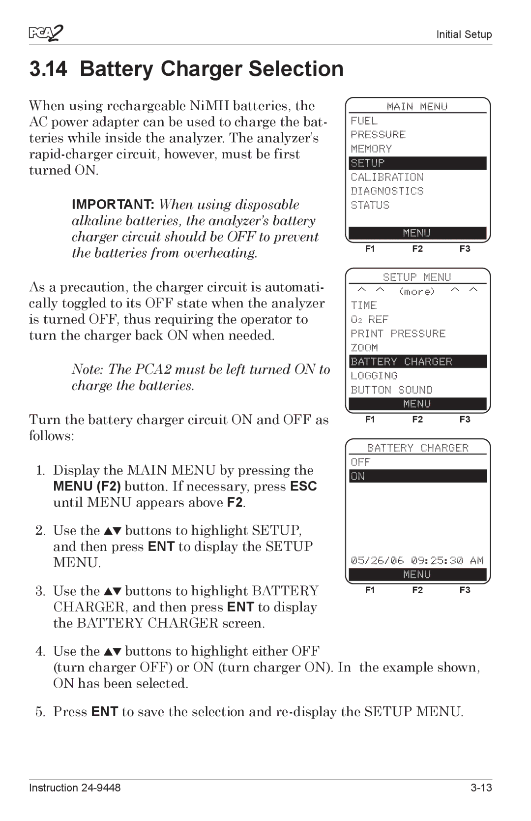 Bacharach 24-9448 manual Battery Charger Selection 