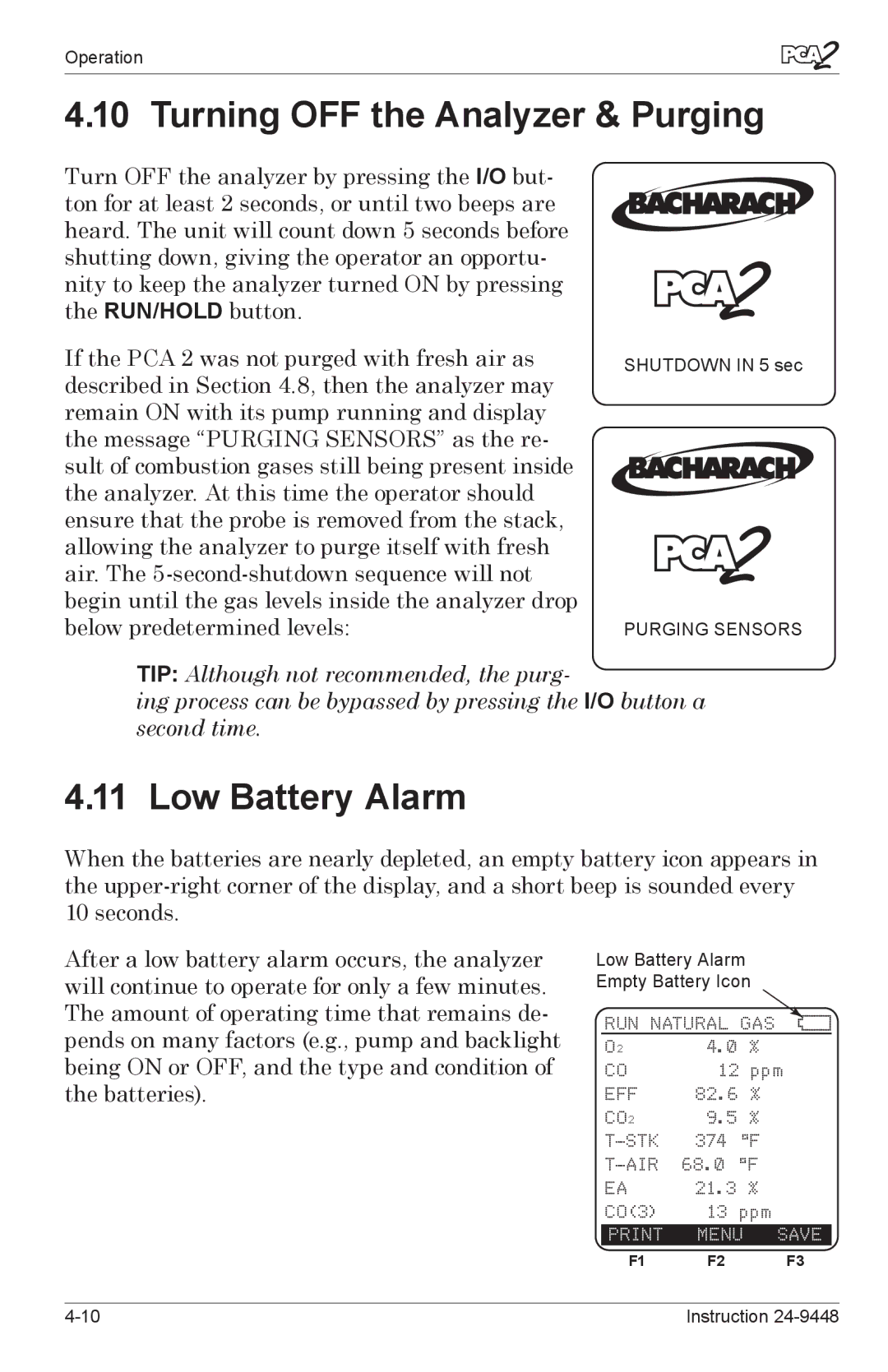 Bacharach 24-9448 manual Turning OFF the Analyzer & Purging 