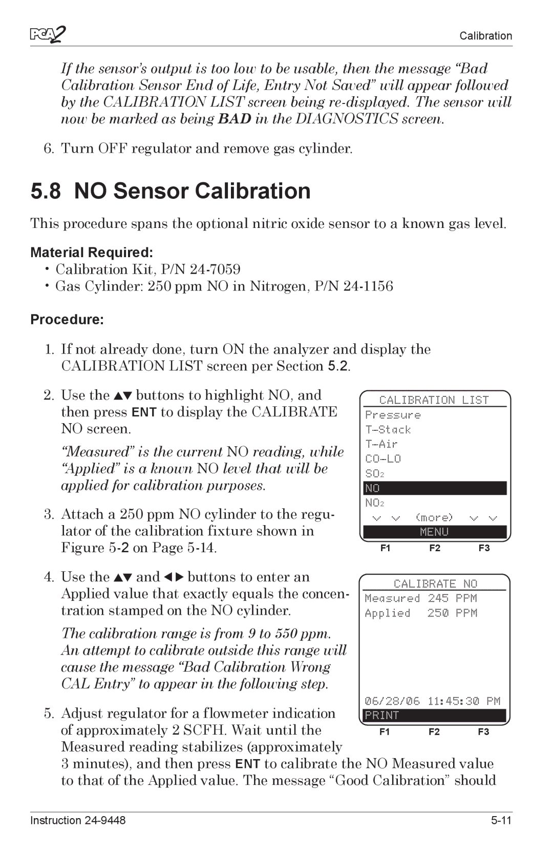 Bacharach 24-9448 manual No Sensor Calibration 