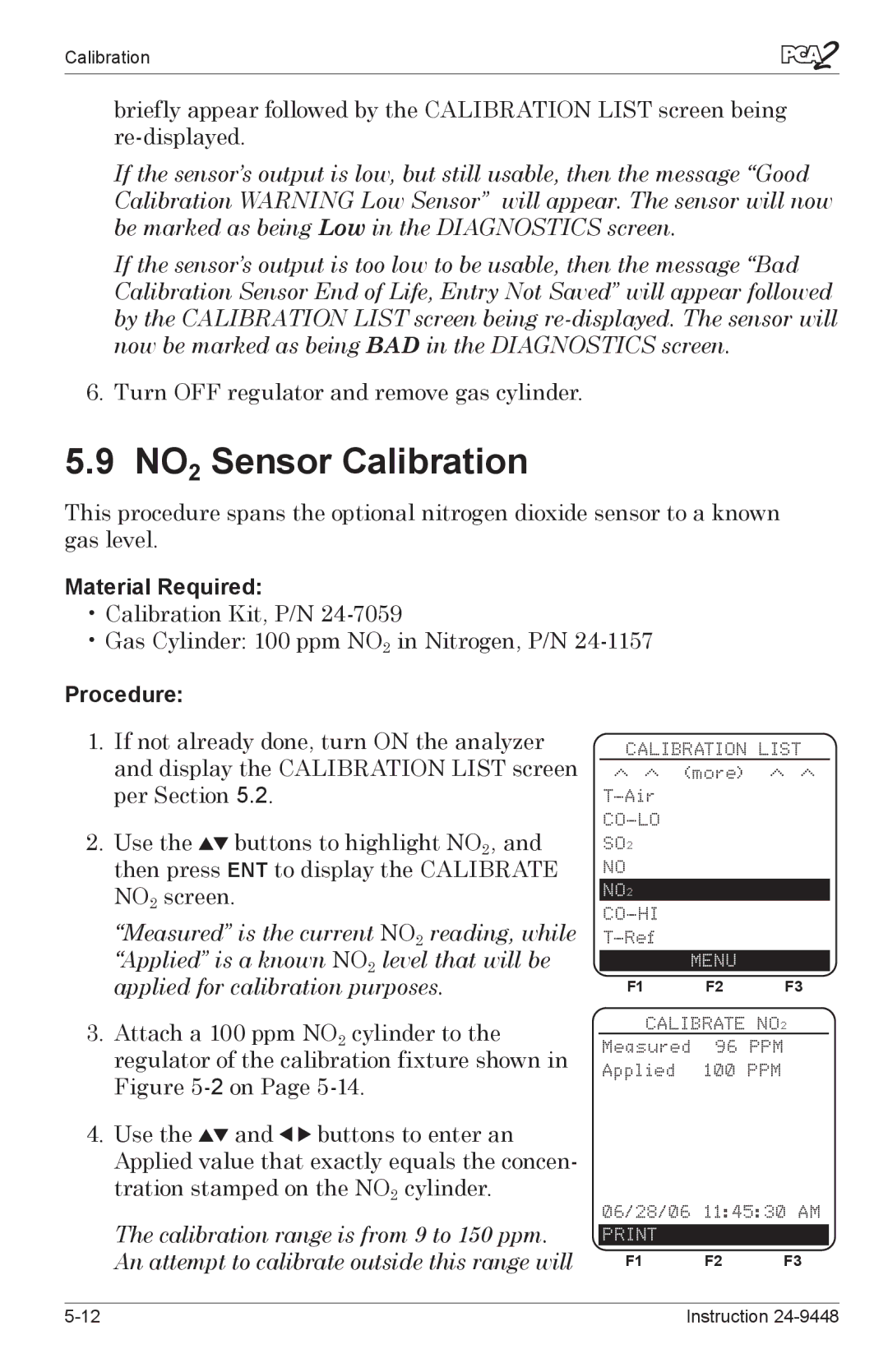 Bacharach 24-9448 manual NO2 Sensor Calibration 