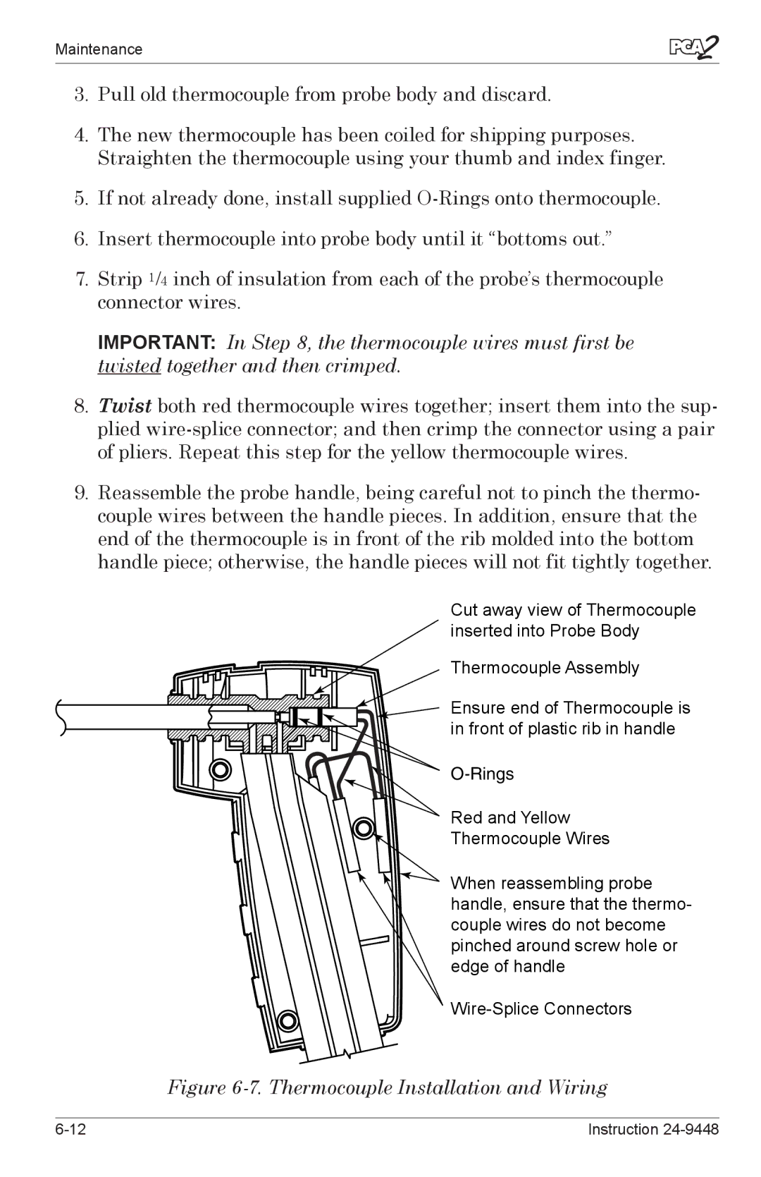 Bacharach 24-9448 manual Thermocouple Installation and Wiring 