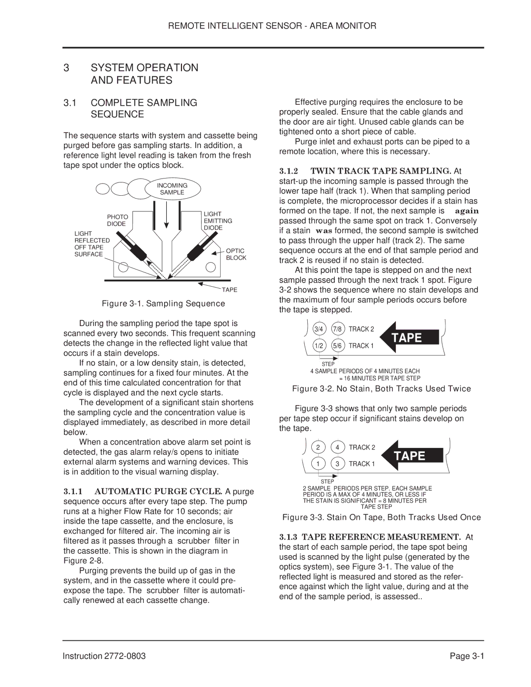 Bacharach 2772-0803 manual Complete Sampling Sequence, Twin Track Tape SAMPLING. At 