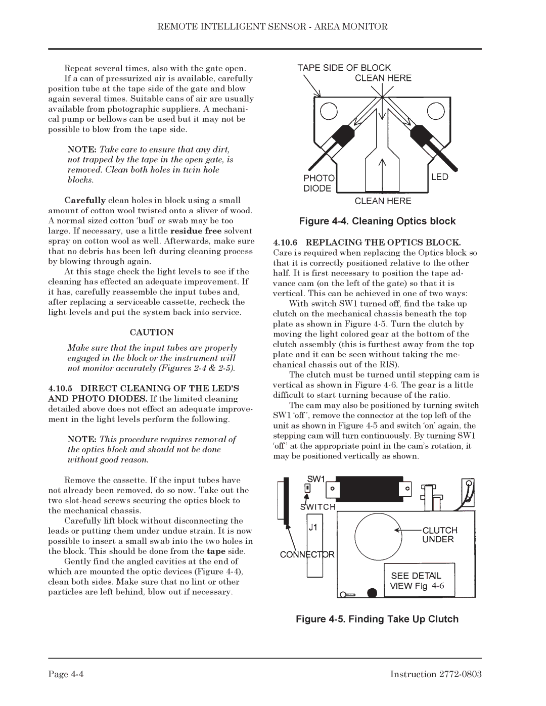 Bacharach 2772-0803 manual Cleaning Optics block 