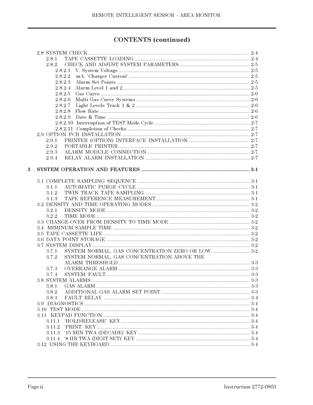 Bacharach 2772-0803 manual Contents 