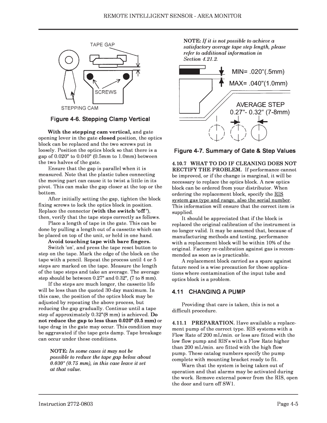 Bacharach 2772-0803 manual 6. Stepping Clamp Vertical, 7. Summary of Gate & Step Values, Changing A Pump 