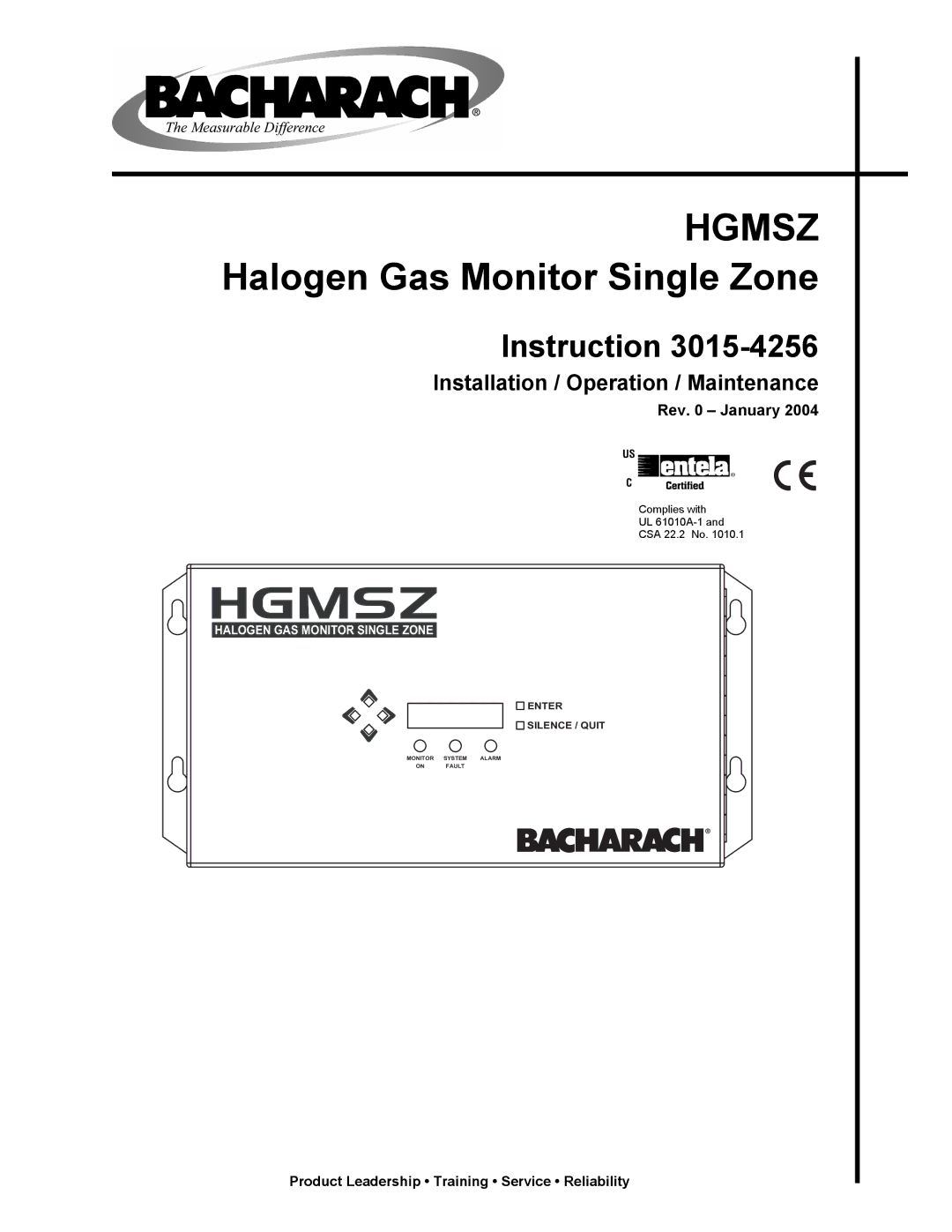 Bacharach 3015-4256 manual Hgmsz Halogen Gas Monitor Single Zone, Installation / Operation / Maintenance 