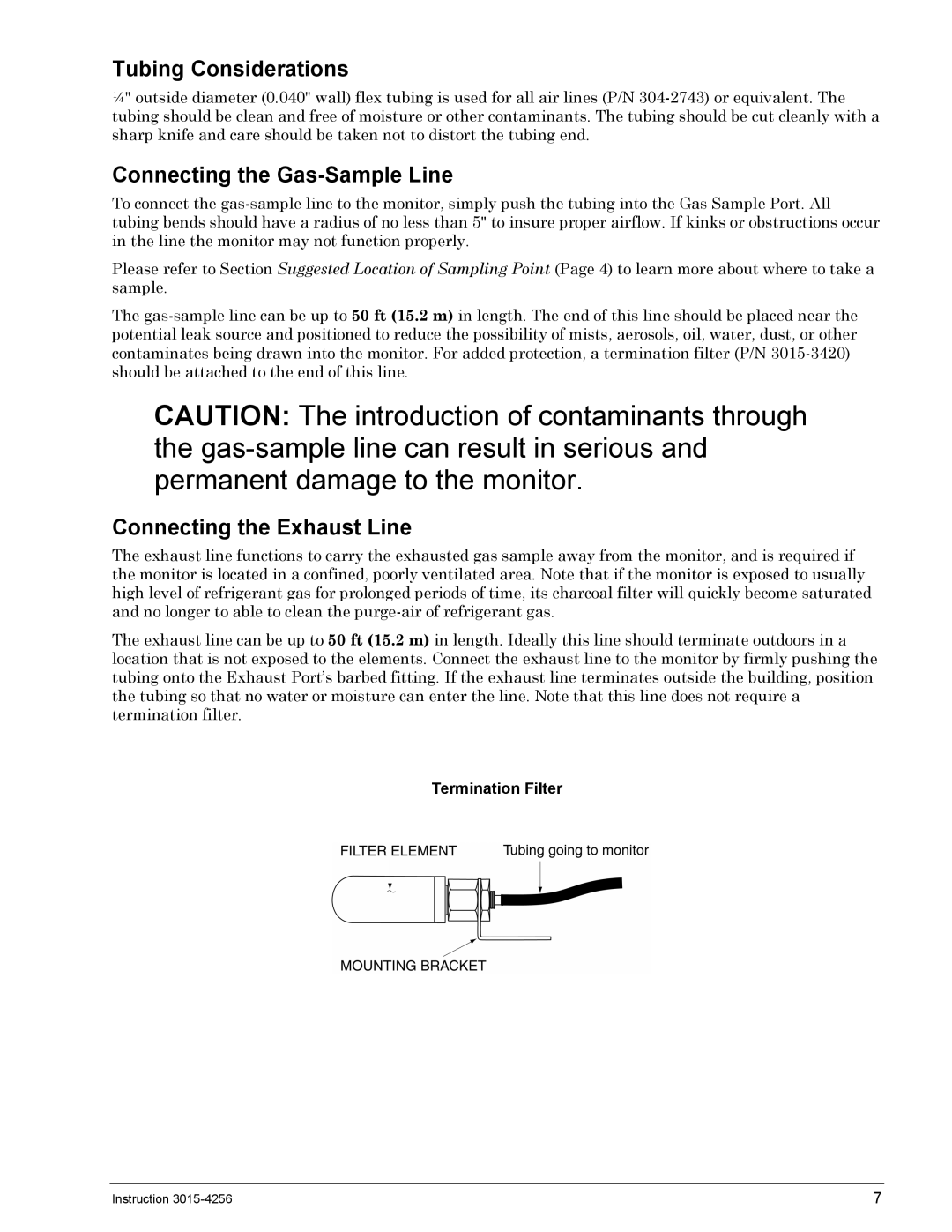 Bacharach 3015-4256 manual Tubing Considerations, Connecting the Gas-Sample Line, Connecting the Exhaust Line 