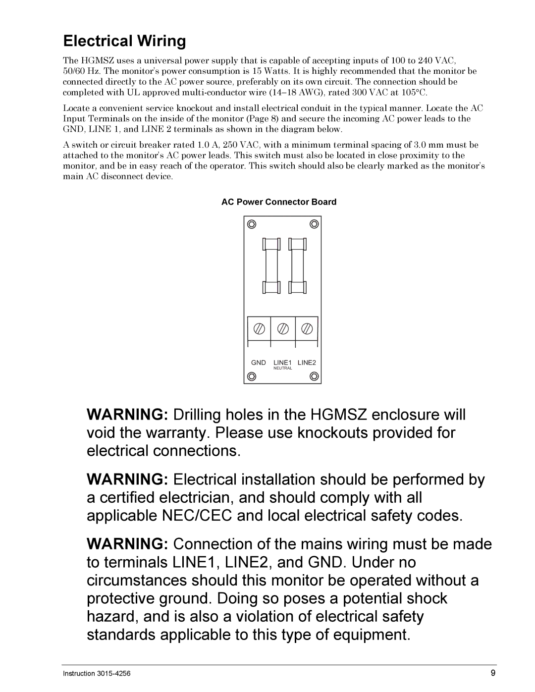 Bacharach 3015-4256 manual Electrical Wiring 