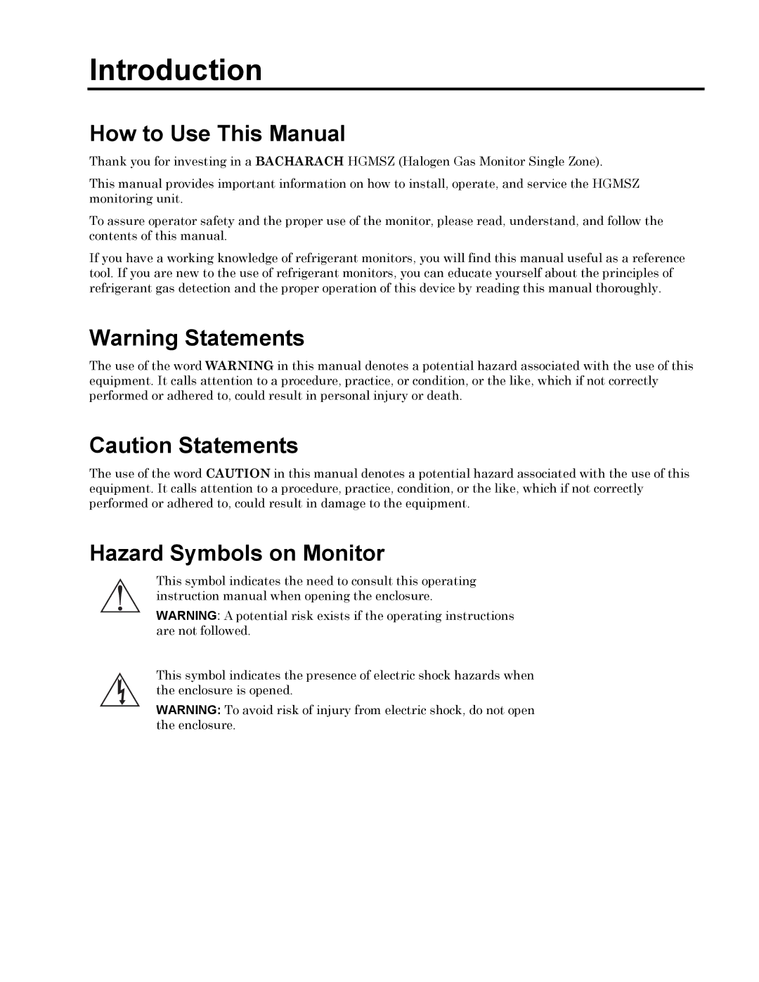 Bacharach 3015-4256 manual How to Use This Manual, Hazard Symbols on Monitor 