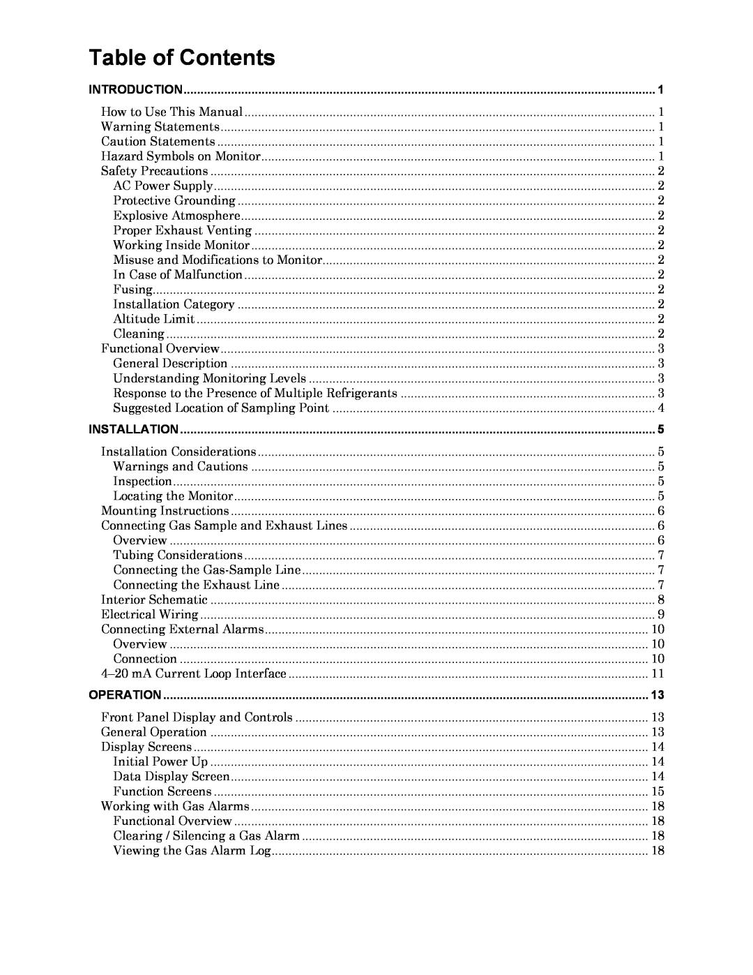 Bacharach 3015-4256 manual Table of Contents 