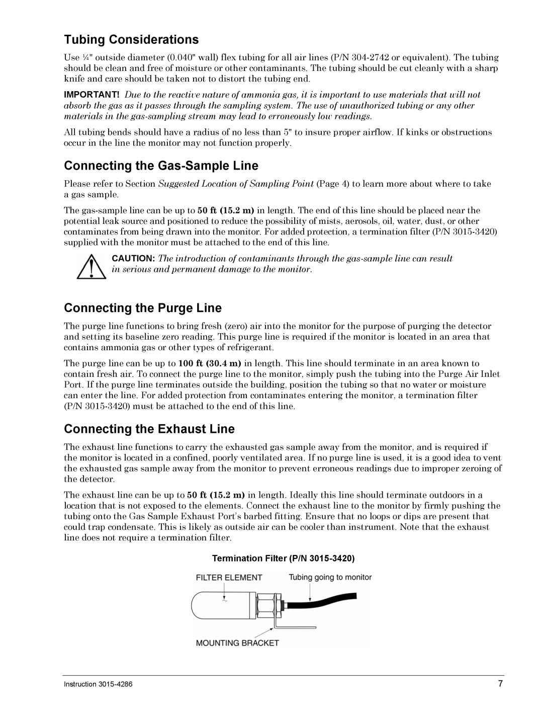 Bacharach 3015-4286 manual Tubing Considerations, Connecting the Gas-Sample Line, Connecting the Purge Line 