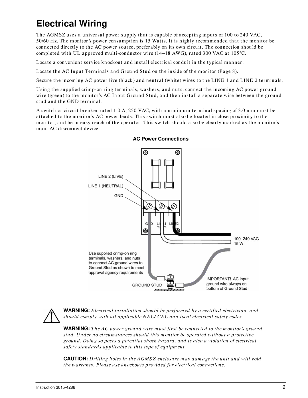 Bacharach 3015-4286 manual Electrical Wiring, AC Power Connections 