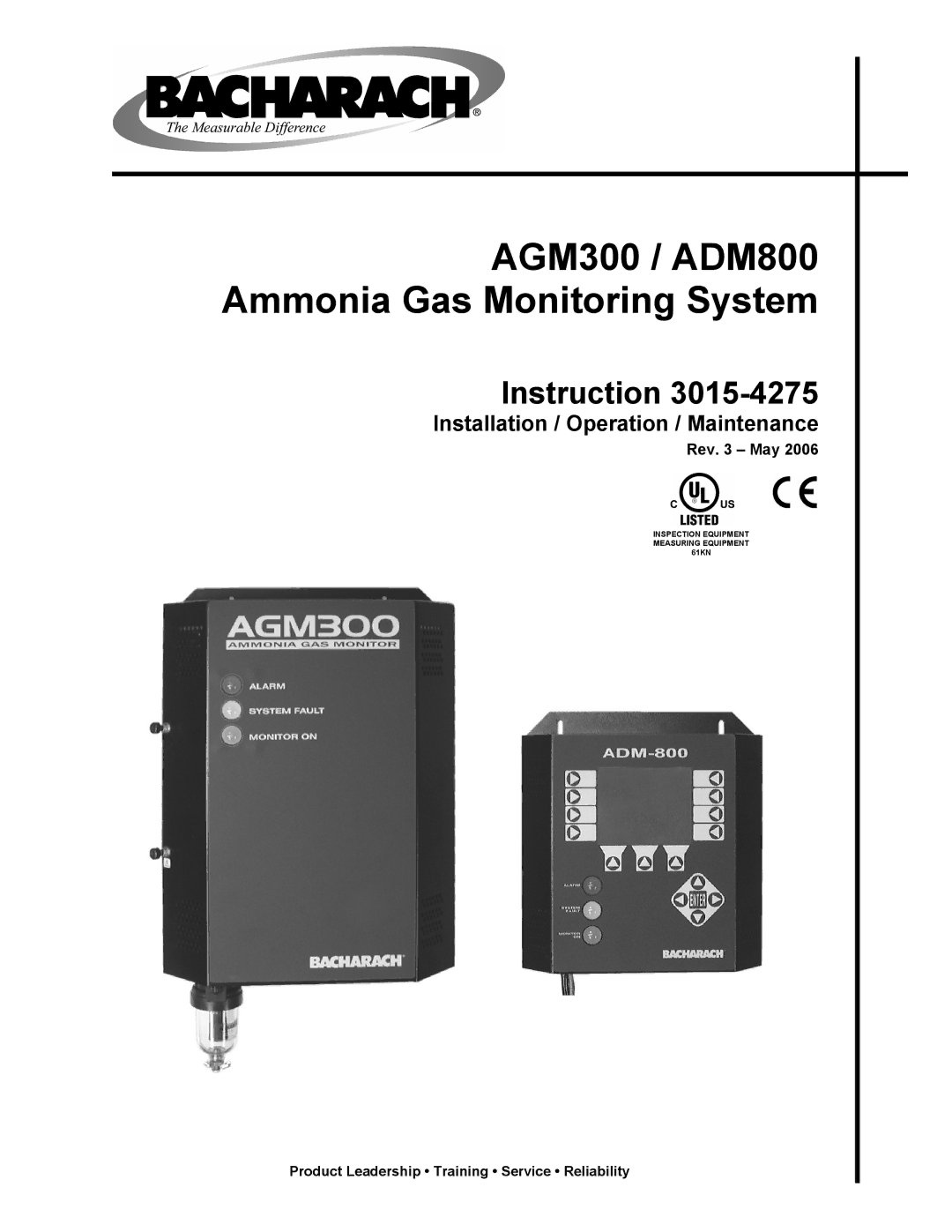 Bacharach manual AGM300 / ADM800 Ammonia Gas Monitoring System, Rev May 