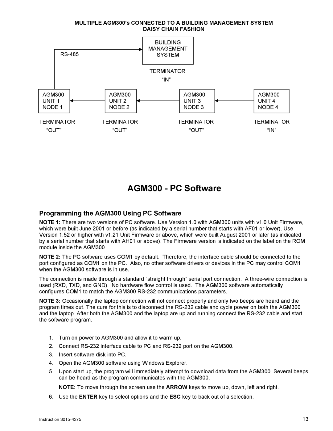 Bacharach ADM800 manual AGM300 PC Software, Programming the AGM300 Using PC Software 