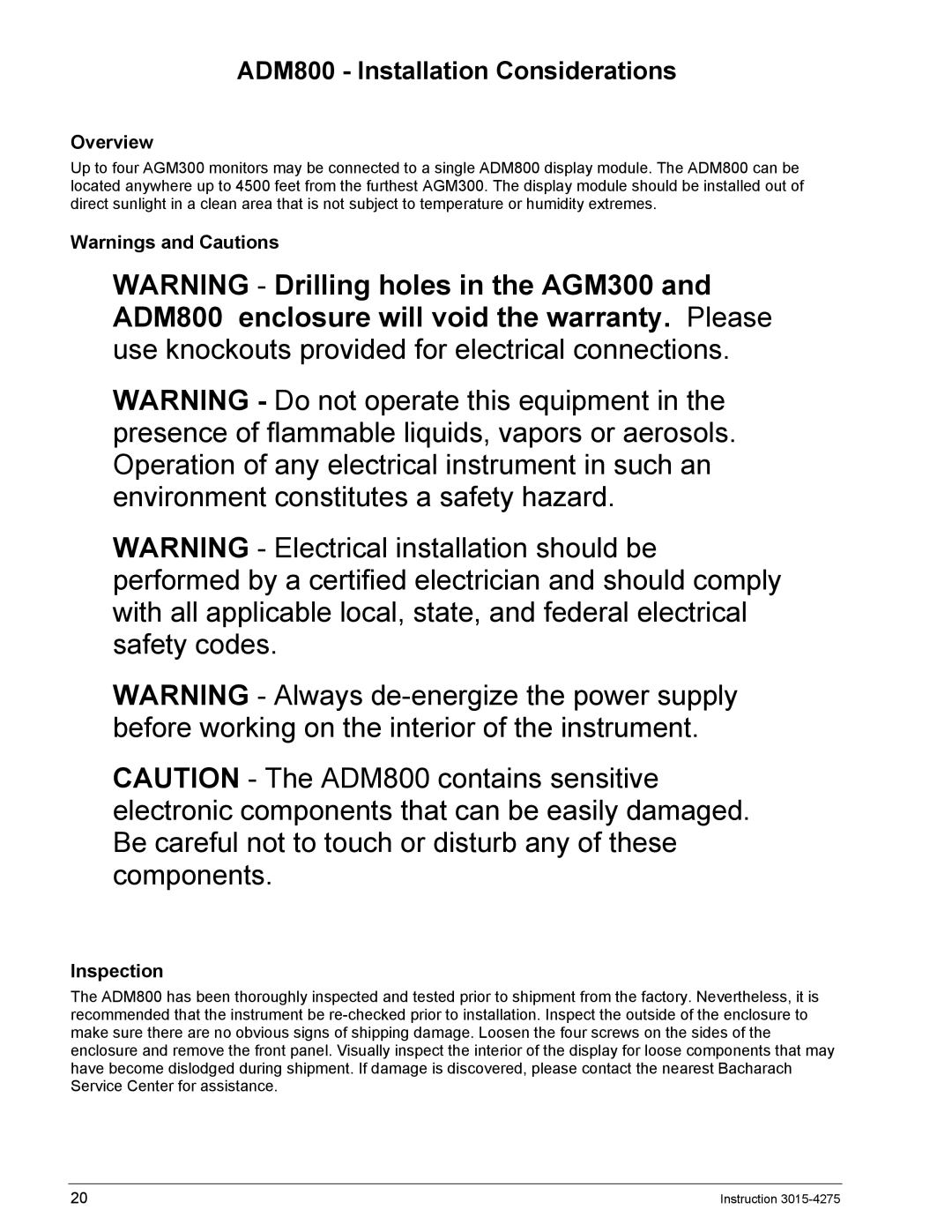 Bacharach AGM300 manual ADM800 Installation Considerations, Overview 