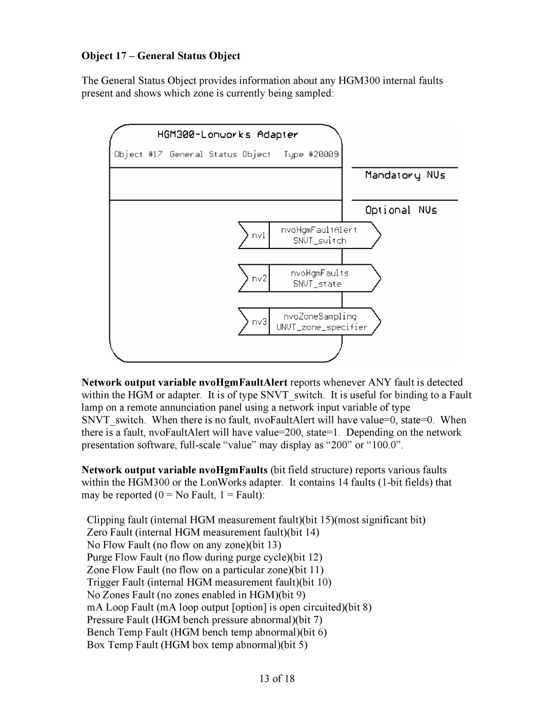 Bacharach FT-10 manual Object 17 General Status Object 