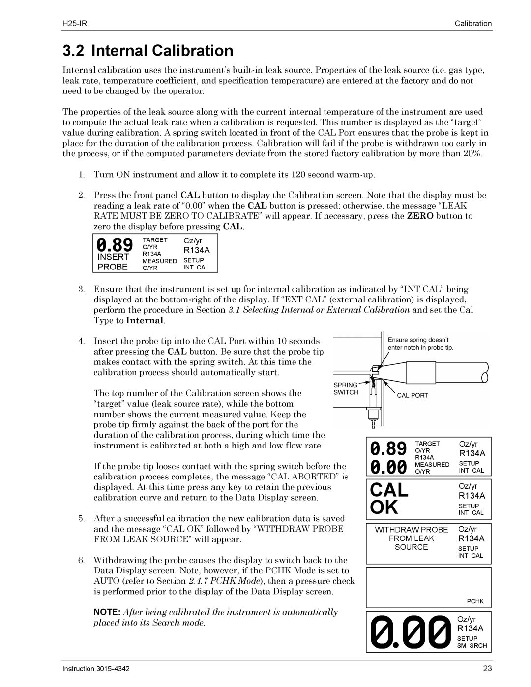 Bacharach H25-IR manual Internal Calibration 