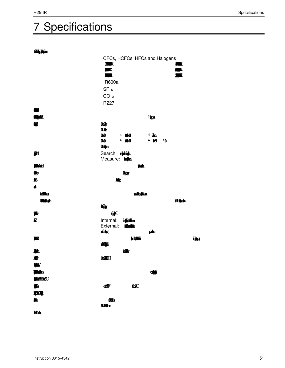 Bacharach H25-IR manual Specifications, CFCs, HCFCs, HFCs and Halogens 