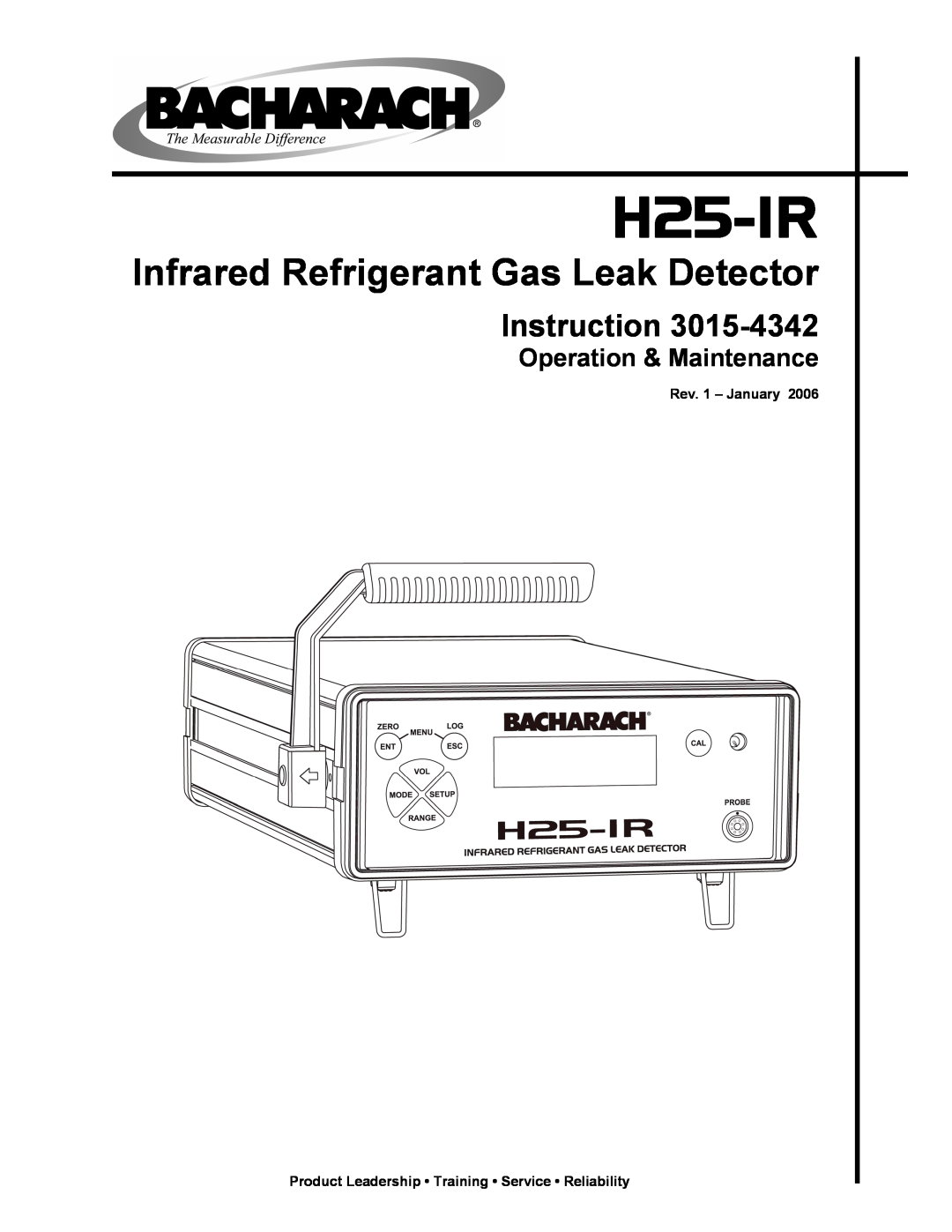 Bacharach H25-IR manual Infrared Refrigerant Gas Leak Detector, Instruction, Operation & Maintenance, Rev. 1 - January 