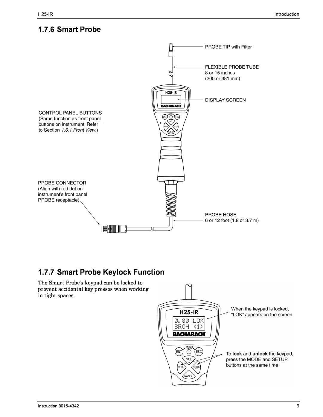 Bacharach H25-IR manual Smart Probe Keylock Function, Introduction 