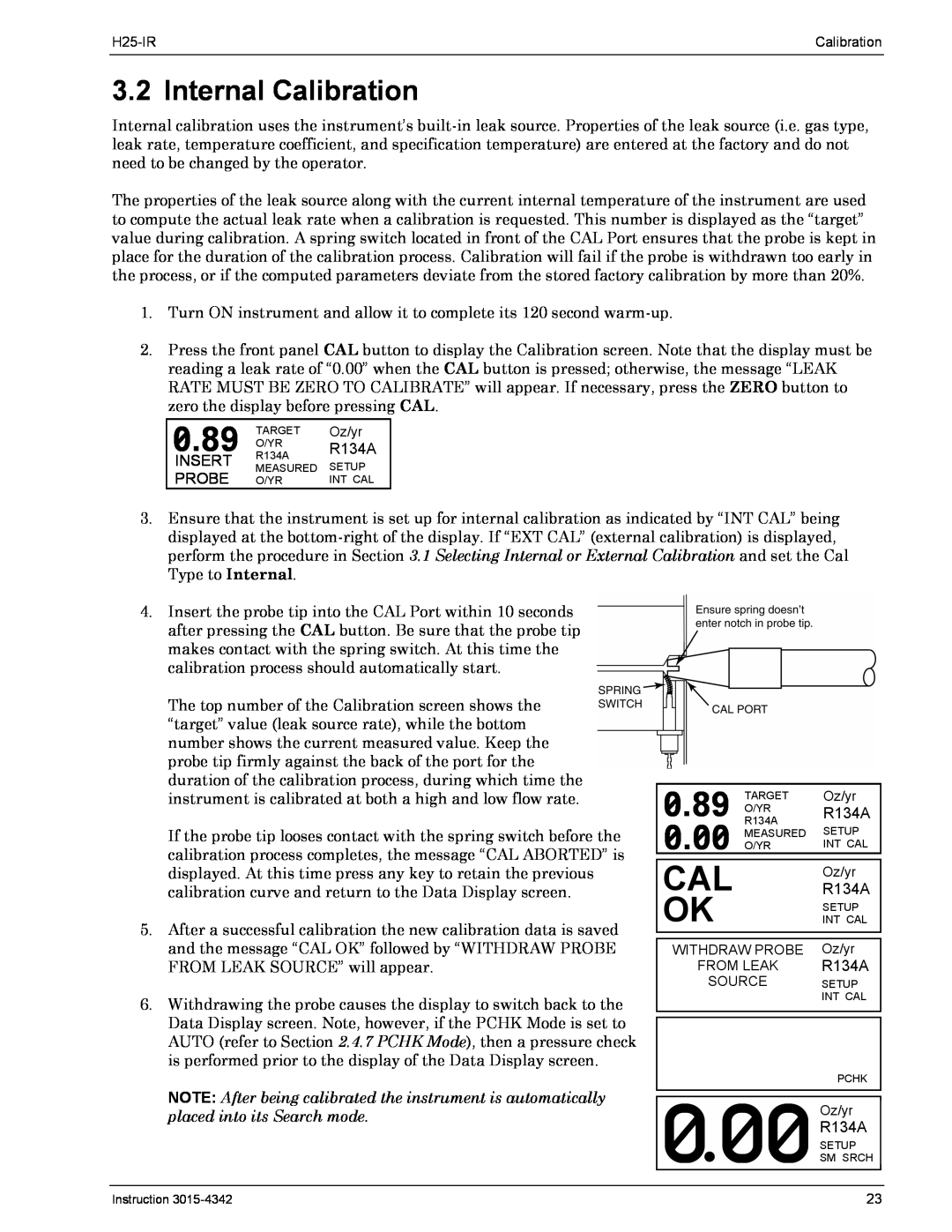 Bacharach H25-IR manual 0.89, 0.00, Internal Calibration 