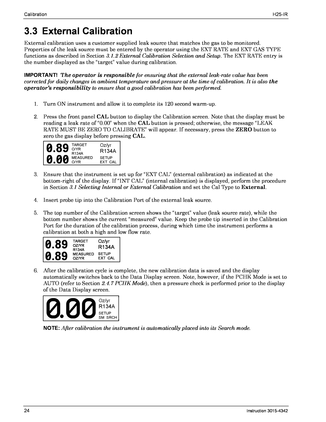 Bacharach H25-IR manual 0.89, External Calibration, Oz/yr 