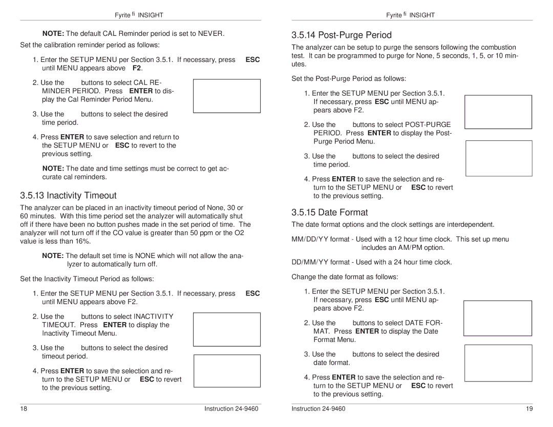 Bacharach INSIGHT manual Inactivity Timeout, Post-Purge Period, Date Format 