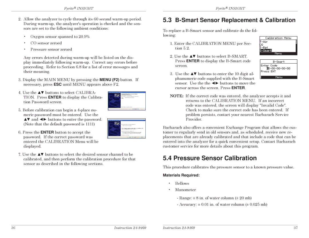 Bacharach INSIGHT manual Pressure Sensor Calibration, Materials Required 