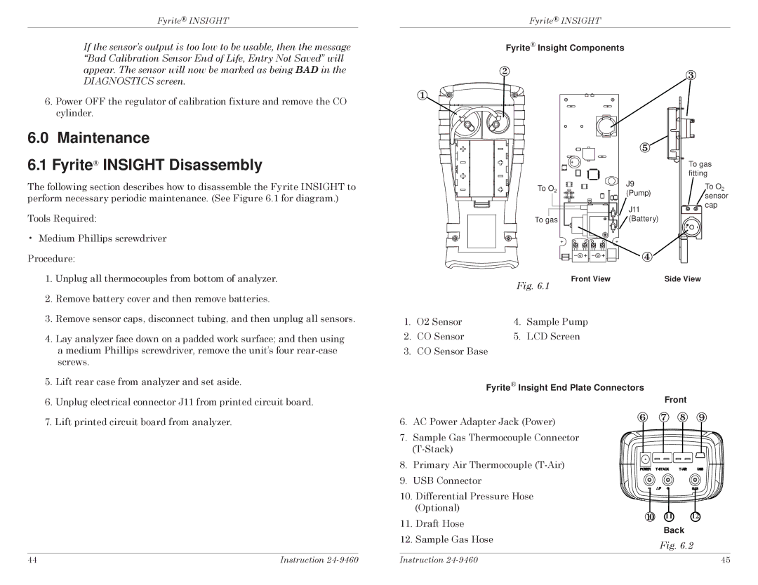 Bacharach INSIGHT manual Maintenance Fyrite Insight Disassembly 