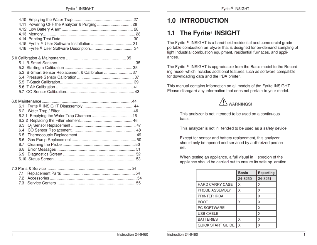 Bacharach INSIGHT manual Introduction, Fyrite Insight 