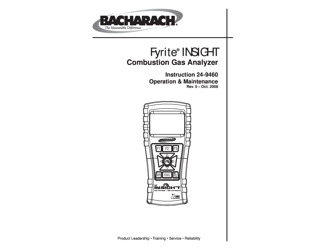 Bacharach manual Fyrite INSIGHT, Combustion Gas Analyzer, Operation & Maintenance, Instruction, Rev. 0 - Oct, Holdrun 