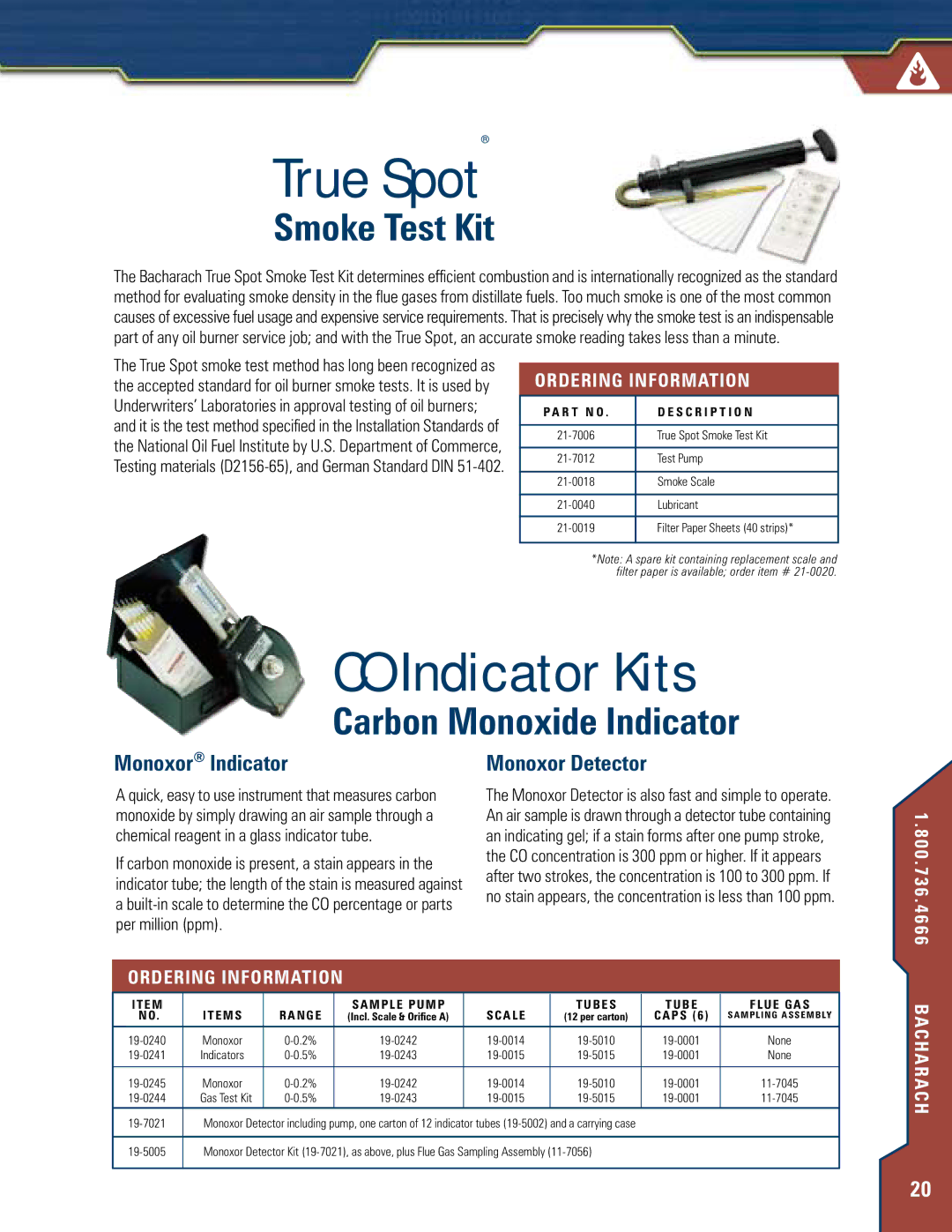 Bacharach True Spot manual CO Indicator Kits, Smoke Test Kit, Carbon Monoxide Indicator 