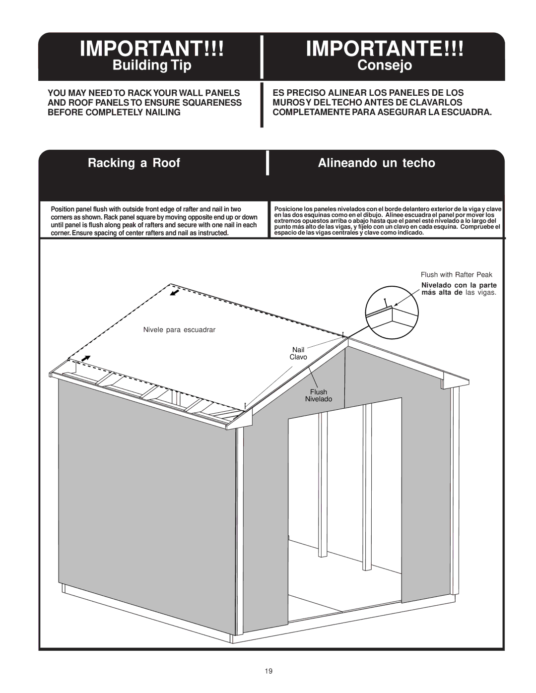 Backyard Storage Solutions 18276-1, 16616 manual Racking a Roof Alineando un techo 