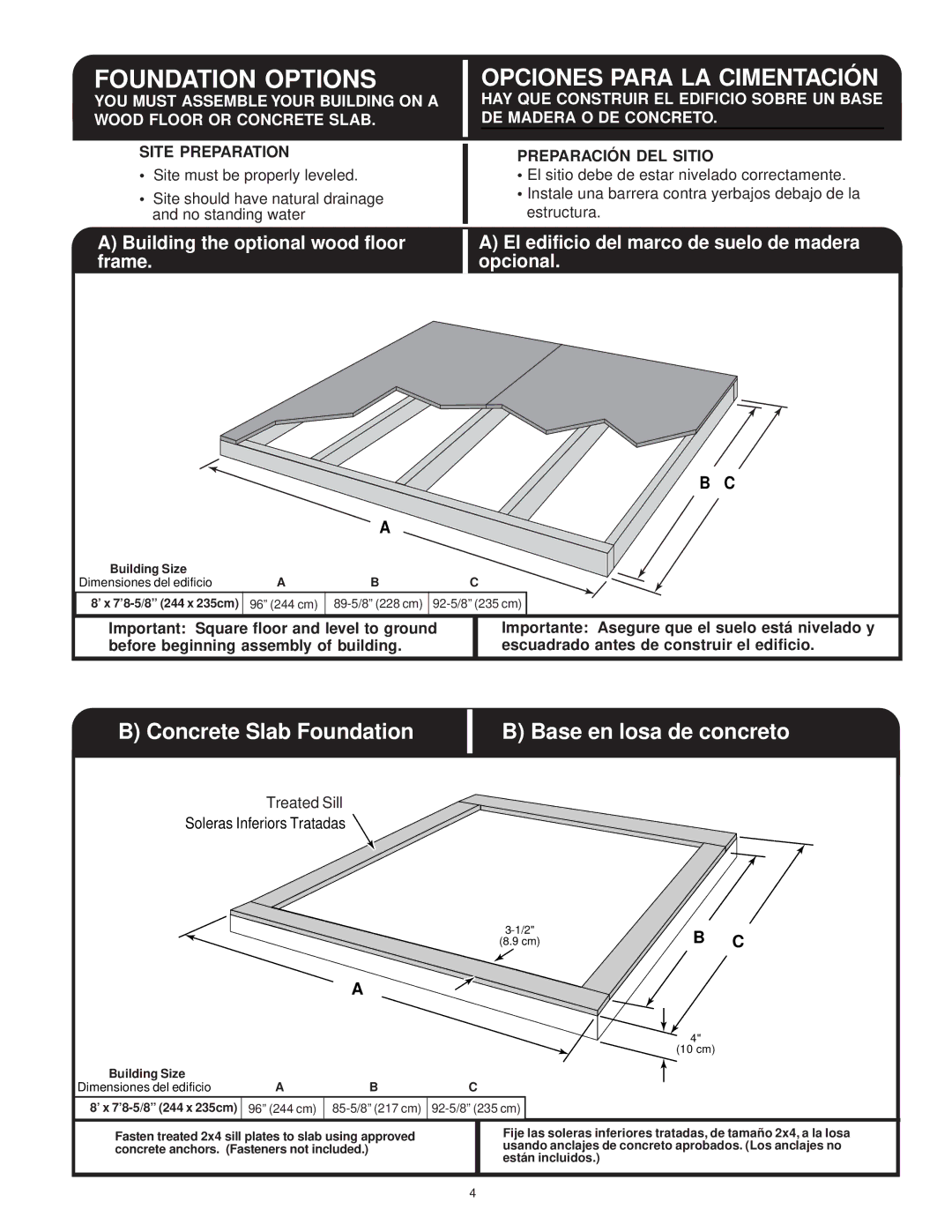 Backyard Storage Solutions 16616, 18276-1 manual Foundation Options, Opciones Para LA Cimentación 