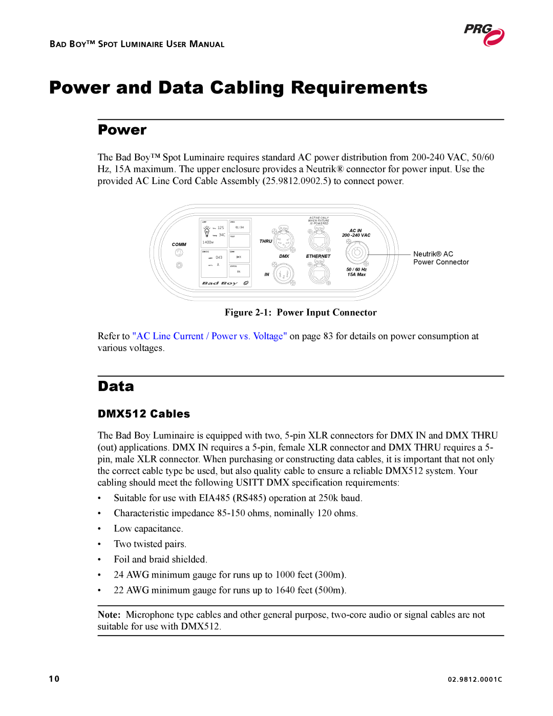 Bad Boy Mowers 02.9812.0001C user manual Power and Data Cabling Requirements, DMX512 Cables 