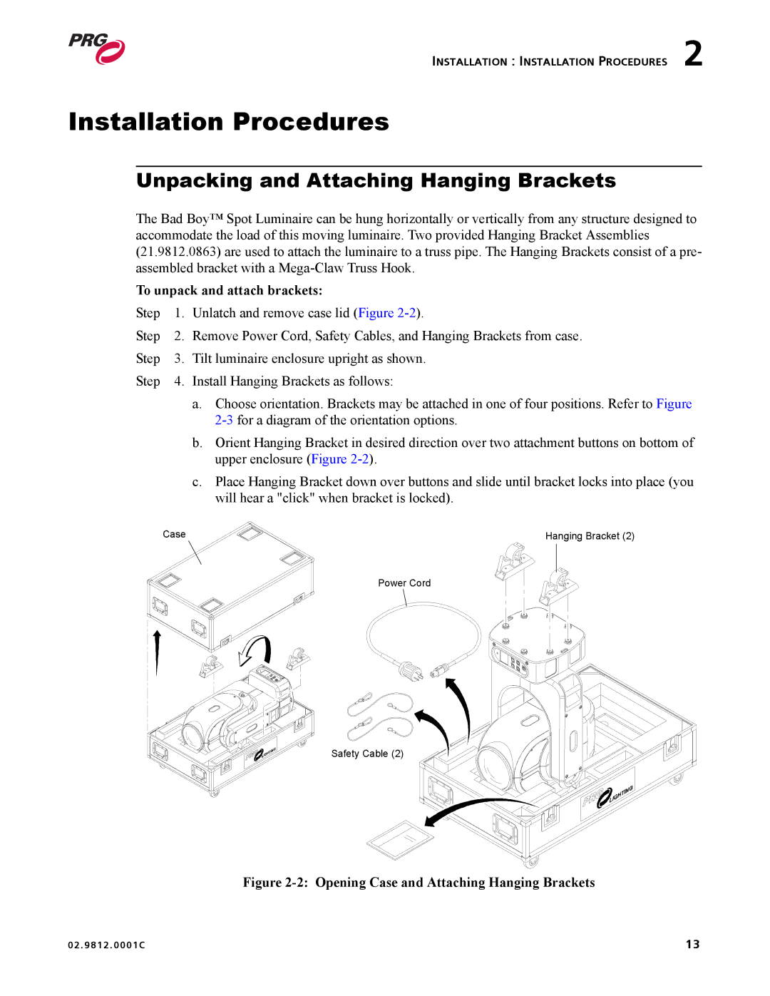 Bad Boy Mowers 02.9812.0001C user manual Installation Procedures, Unpacking and Attaching Hanging Brackets 