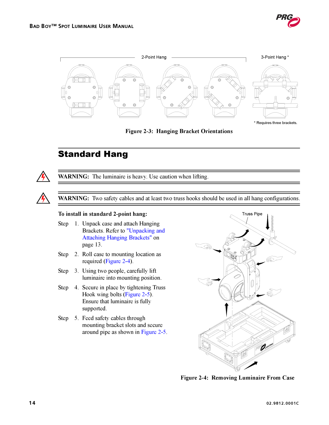 Bad Boy Mowers 02.9812.0001C user manual Standard Hang, To install in standard 2-point hang 