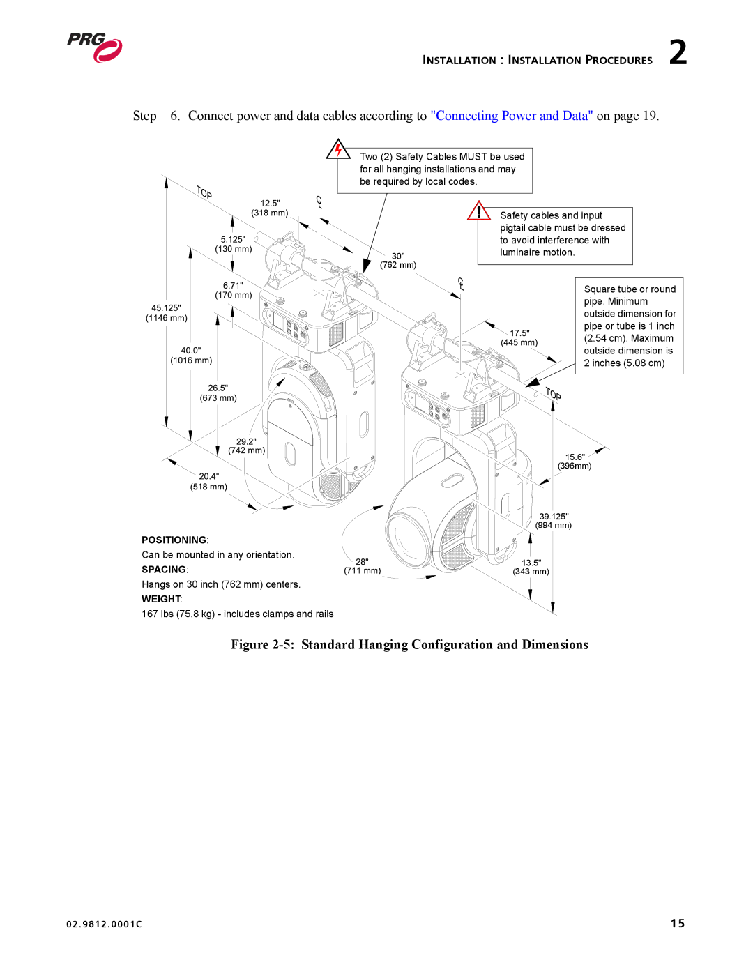 Bad Boy Mowers 02.9812.0001C user manual Standard Hanging Configuration and Dimensions 