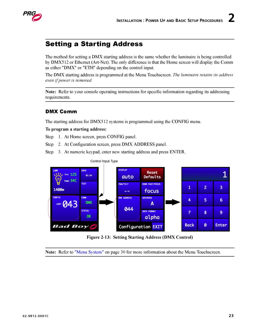 Bad Boy Mowers 02.9812.0001C user manual Setting a Starting Address, DMX Comm, To program a starting address 